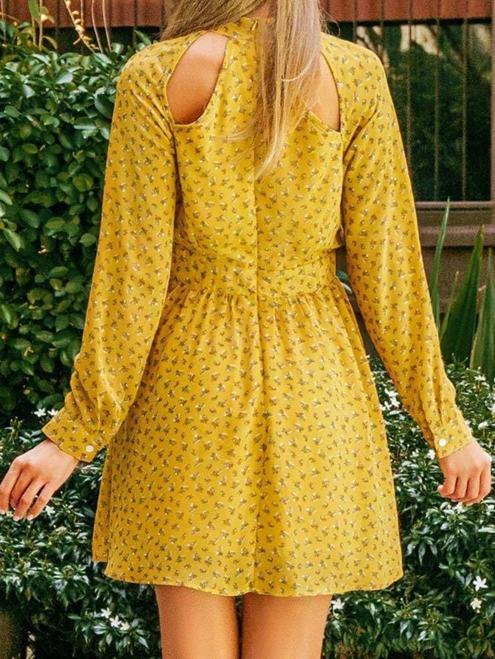 Cupshe Sunshine Floral Cutout Dress in Mustard Yellow Women’s Size Large - Picture 2 of 14